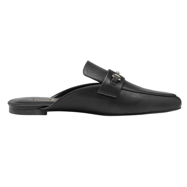 Buckle Pointed Toe Flat Mules - BLACK PU - 2